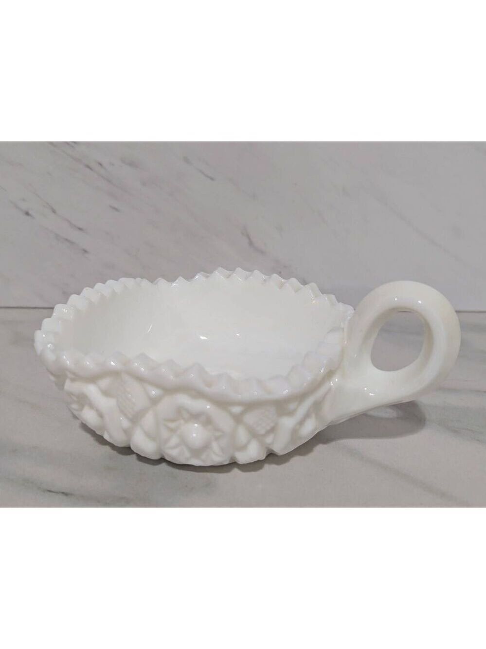 Fostoria Winburn White Milk Glass Square Nappy Deep Star Design Sawtooth Edge - Picture 1 of 8